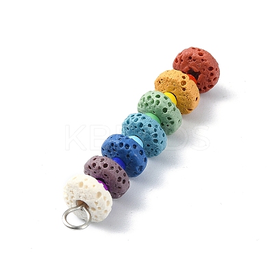 Chakra Natural Lava Rock Dyed Flat Round Connector Charms PALLOY-JF02532-01-1