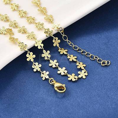 Brass Flower Link Chain Necklaces NJEW-M108-25G-1