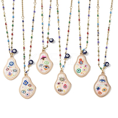 Printed Alloy Enamel Pear & Brass Enamel Evil Eye Pendant 304 Stainless Steel Enamel Dapped Chain Necklaces for Women NJEW-JN06361-1