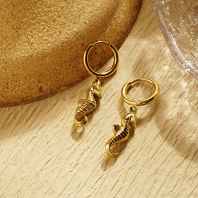 304 Stainless Steel Sea Horse Dangle Earrings for Women VT1314-1-1