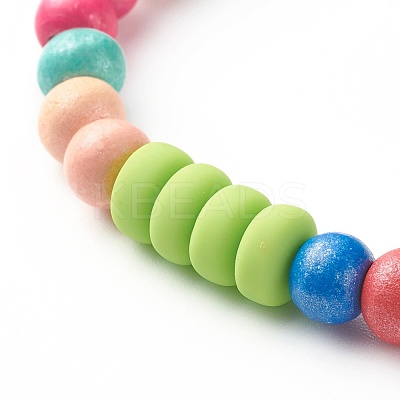 Natural Wood Round Beads Stretch Bracelets for Kid BJEW-JB06640-1