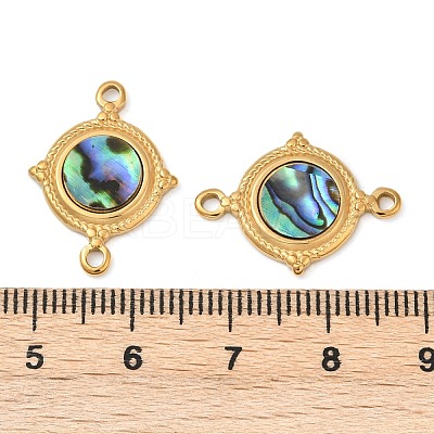 304 Stainless Steel Natural Paua Shell Flat Round Connector Charms STAS-L288-14G-01-1