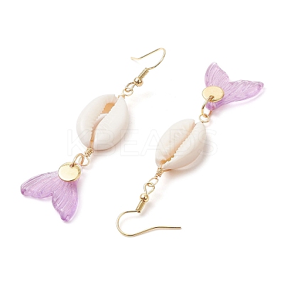 Natural Cowrie Shell Glass Dangle Earrings EJEW-JE06385-05-1