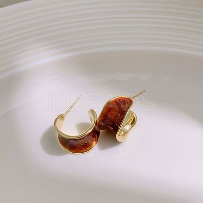 Brass Enamel Stud Earrings EJEW-B120-01G-04-1