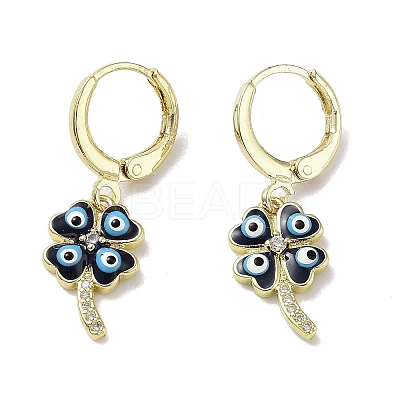 Evil Eye Real 18K Gold Plated Brass Dangle Leverback Earrings EJEW-L269-011G-01-1