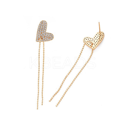 Real 18K Gold Plated Heart with Long Tassel Stud Earrings EJEW-S199-23G-NF-1