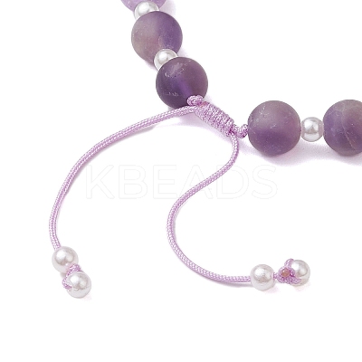 8.5mm Round Natural Amethyst & ABS Plastic Imitation Pearl Braided Bead Braclets BJEW-JB10654-1