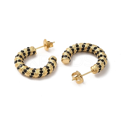 Real 18K Gold Plated 304 Stainless Steel with Glass Ring Stud Earrings EJEW-Z026-18G-1