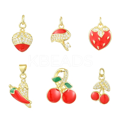 12Pcs 6 Styles Brass Micro Pave Cubic Zirconia Pendants KK-CJ0002-88-1