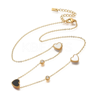Ion Plating(IP) 304 Stainless Steel & Acrylic Black Heart Bib Necklaces NJEW-F328-14G-02-1
