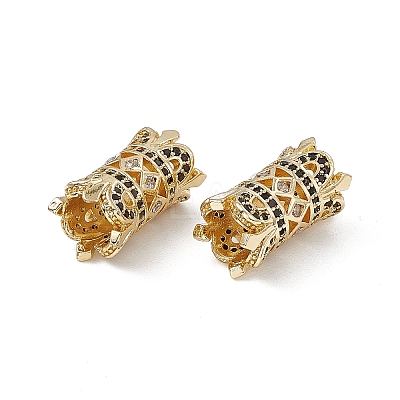 Brass Micro Pave Black Cubic Zirconia European Beads KK-E068-VB474-1