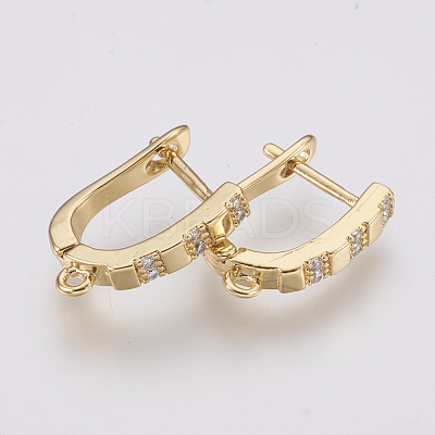 Brass Micro Pave Cubic Zirconia Hoop Earring Findings with Latch Back Closure ZIRC-K075-26G-1
