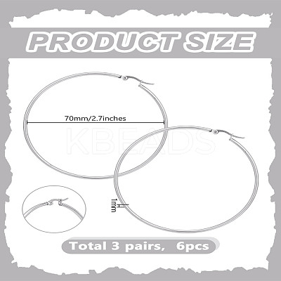 3 Pairs 304 Stainless Steel Ring Hoop Earrings EJEW-LP0001-04-1