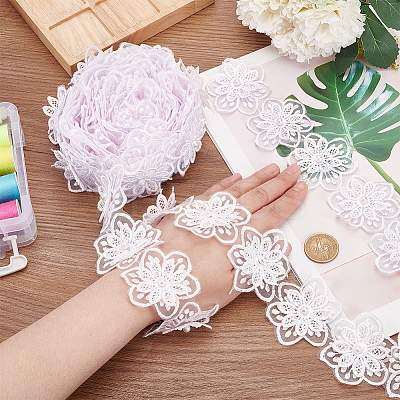 Organza Lace Trim with Resin Imitation Pearl Beads OCOR-WH0085-53C-1