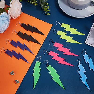 6 Pairs 6 Colors Acrylic Lightning Dangle Earrings EJEW-AN0001-58-1