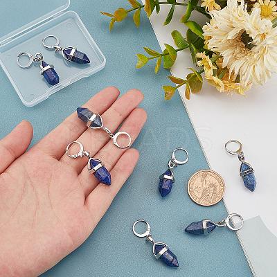4Pairs Bullet Natural Mixed Stone Pendant Hoop Earrings for Girl Women EJEW-UN0001-79-1