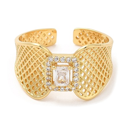 Rack Plating Brass Hollow Wide Band Cuff Rings RJEW-D008-15G-1