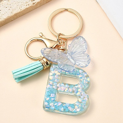 Resin & Acrylic & Faux Suede Tassel Keychain KEYC-YW00117-02-1