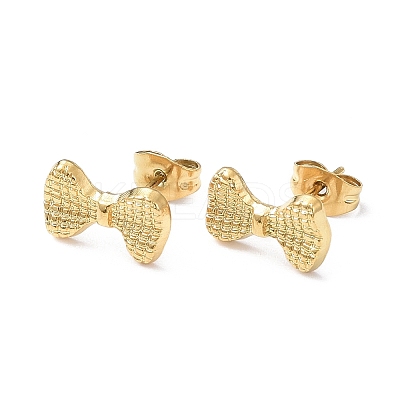 Ion Plating(IP) 304 Stainless Steel Grooved Bowknot Stud Earrings for Women EJEW-I285-05G-1