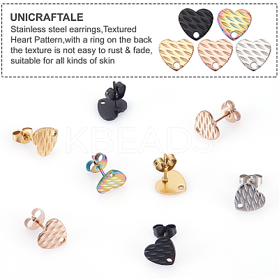30Pcs 5 Colors Ion Plating(IP) 304 Stainless Steel Stud Earring Findings STAS-UN0029-83-1