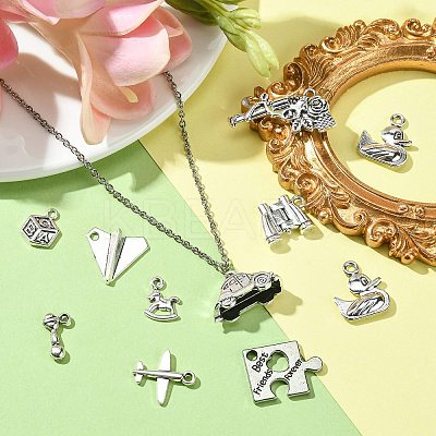 100Pcs 10 Styles Tibetan Style Alloy Pendants TIBEP-CJ0002-62-1