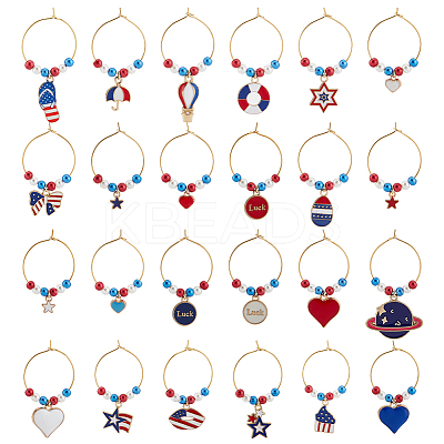 24Pcs 24 Style Independence Day Theme Alloy Enamel Wine Glass Charms AJEW-BC0003-94-1