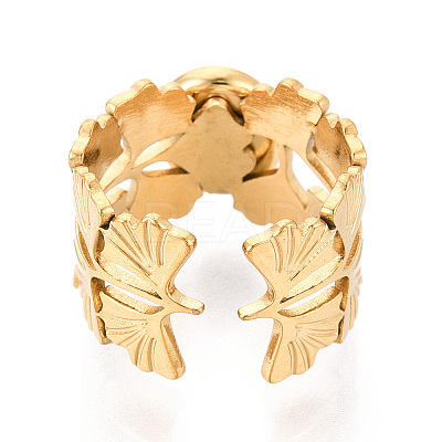 Ginkgo Leaf 304 Stainless Steel Cuff Ring Components X-STAS-T066-57G-1