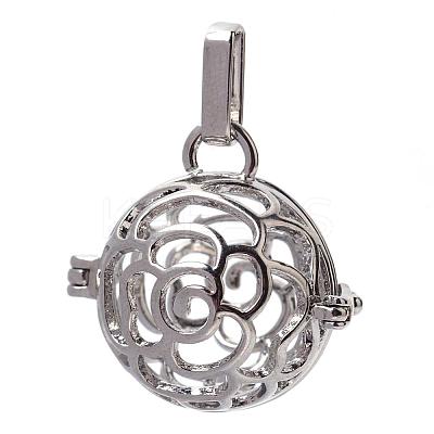 Rack Plating Brass Cage Pendants KK-S751-009P-1