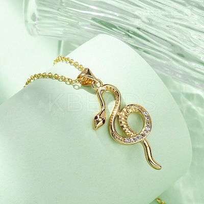 Brass Micro Pave Clear Cubic Zirconia Snake Pendant Necklaces NJEW-S438-02B-G-1
