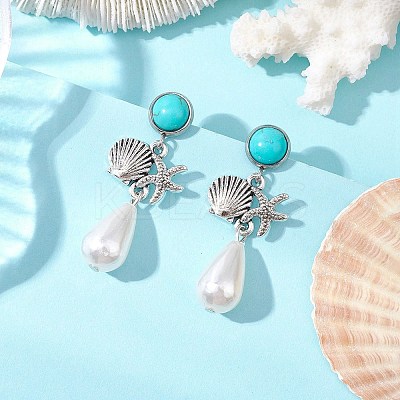 ABS Plastic Imitation Pearl & Alloy Dangle Stud Earrings EJEW-JE06300-01-1