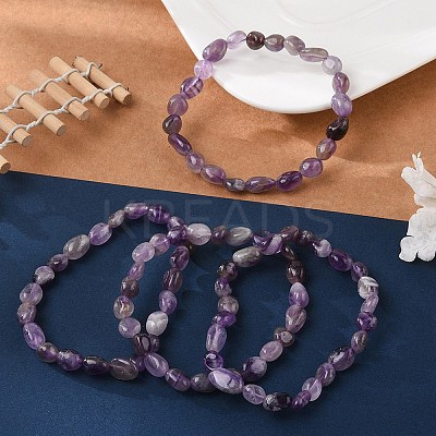 Natural Amethyst Stretch Beaded Bracelets BJEW-K213-C22-1