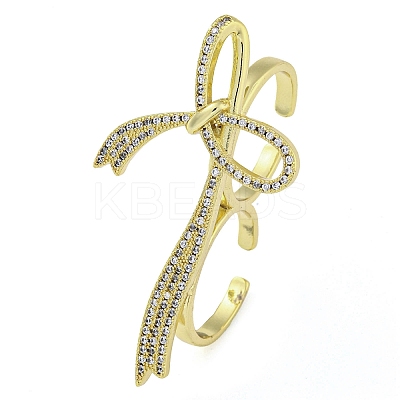 Brass Micro Pave Clear Cubic Zirconia Open Cuff Rings RJEW-Z046-07G-01-1