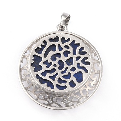 Natural Lapis Lazuli Pendants with Hollow Platinum Brass Findings G-P448-A14-P-1