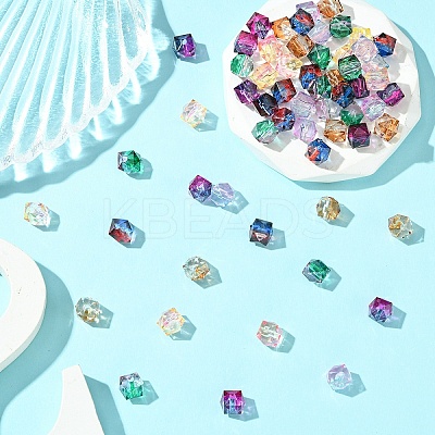 60Pcs 6 Colors Two Tone Transparent Spray Painted Acrylic Beads ACRP-YW0001-14-1