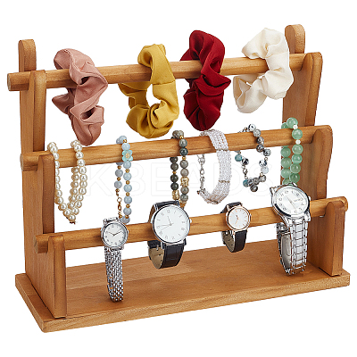 Three Layers T-Bar Wood Bracelet Organizer Display Stands BDIS-WH0011-04-1