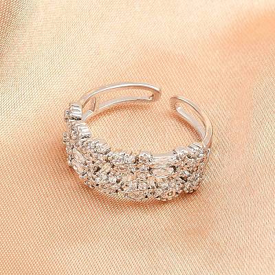 Brass Micro Pave Cubic Zirconia Cuff Rings for Women RJEW-Z113-50P-1
