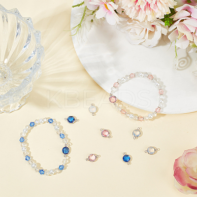 9Pcs 3 Colors Brass Cubic Zirconia Connector Charms FIND-BBC0004-17A-1