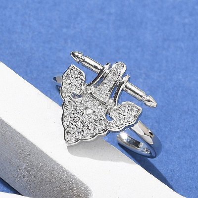 Brass Micro Pave Clear Cubic Zirconia Cuff Finger Rings for Women RJEW-U033-07P-1