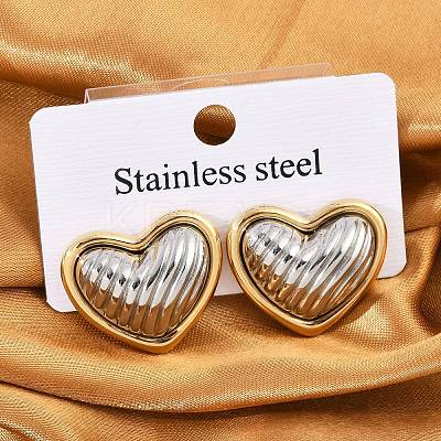 304 Stainless Steel Two Tone Heart Stud Earrings EJEW-M073-09PG-01-1