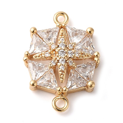 Brass Pave Clear Cubic Zirconia Connector Charms KK-G503-29G-1