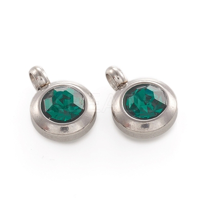 Trendy Original Color 304 Stainless Steel Grade A Rhinestone Flat Round Charm Pendants RB-M030-06T-1