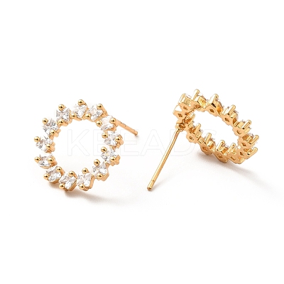 Clear Cubic Zirconia Open Ring Stud Earrings EJEW-F281-11G-1