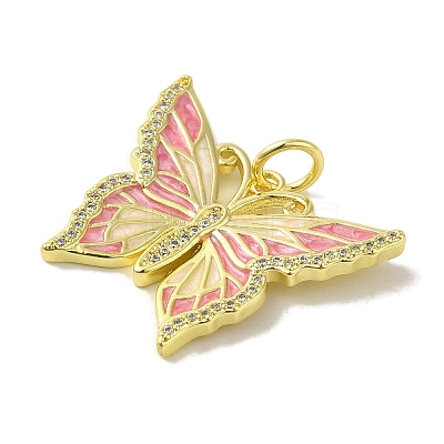 Butterfly Brass Enamel Micro Pave Cubic Zirconia Pendants KK-Z042-02G-01-1