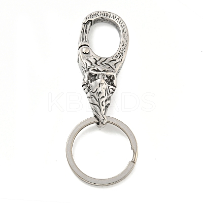 Tibetan Style 316 Surgical Stainless Steel Fittings with 304 Stainless Steel Key Ring FIND-Q101-01AS-1