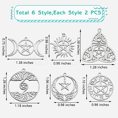 12Pcs 6 Style 304 Stainless Steel Pendants STAS-SZ0002-56P-1