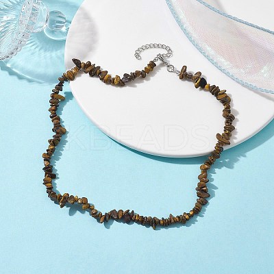 Natural Tiger Eye Chip Beaded Necklace NJEW-JN04616-08-1