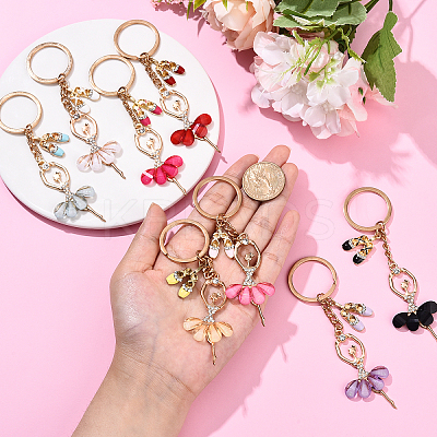 Alloy Crystal Rhinestone & Resin Ballet Dancer Girl Keychain KEYC-YW00228-01-1