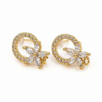 Brass Stud Earring Findings X-ZIRC-L096-15G-1