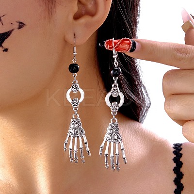 Halloween Alloy Skull Dangle Earrings LS-EJEW-K316-01A-AS-1