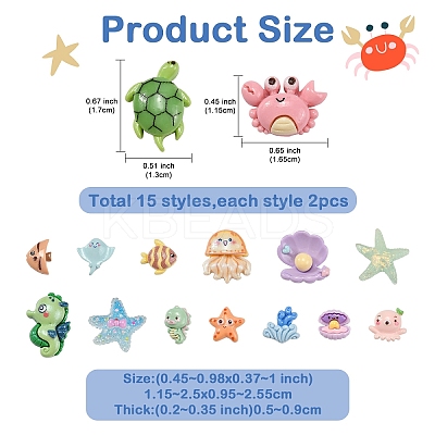 30Pcs 15 Styles Ocean Theme Opaque Resin Decoden Cabochons RESI-YW0001-84-1